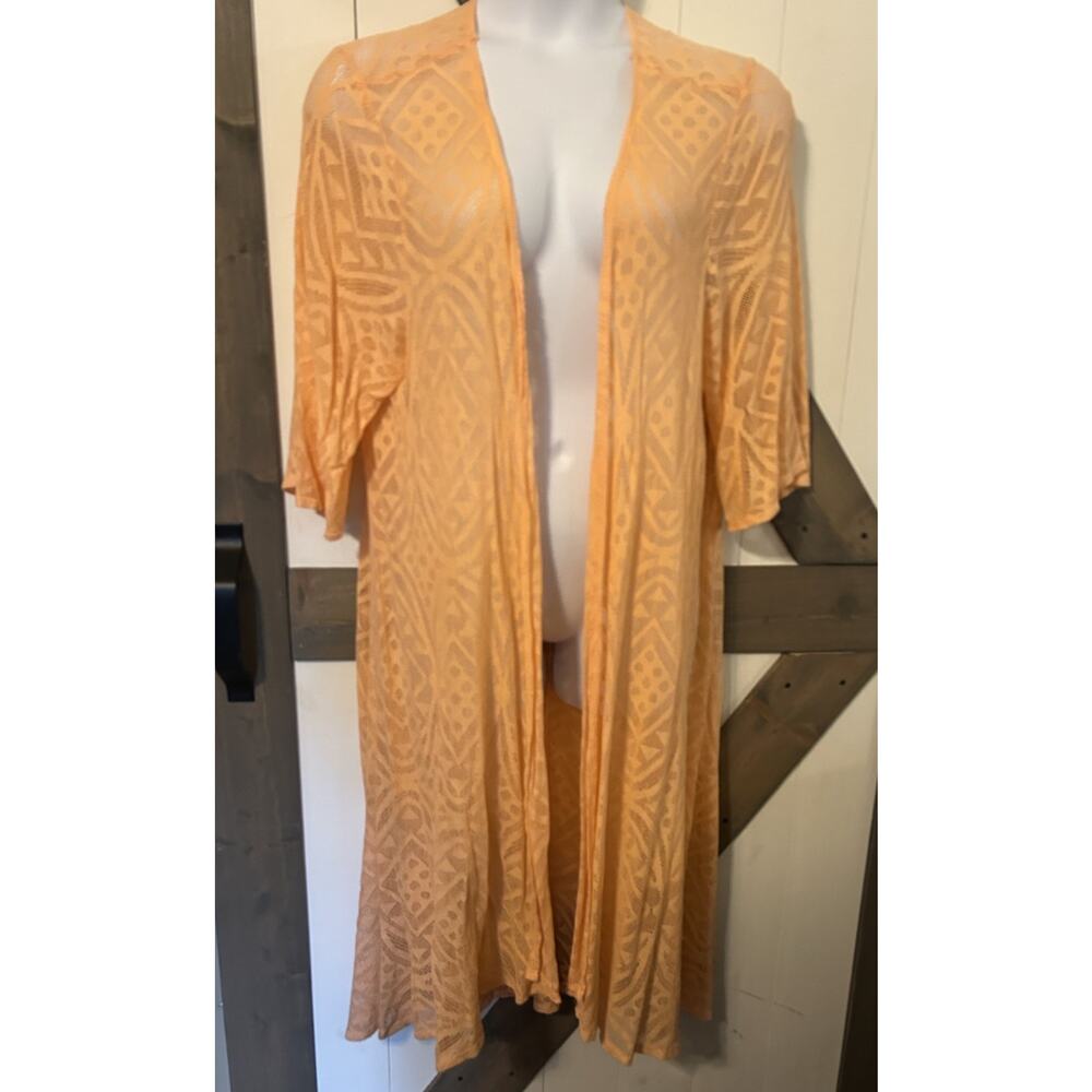 Torrid Kimono Swim Cover Up 3/4 Orange Lace Midi Length Open Front 3/4 Sleeve